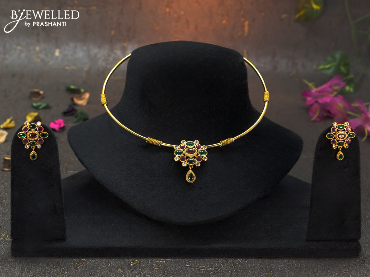 Antique ring type choker with kemp and cz stones