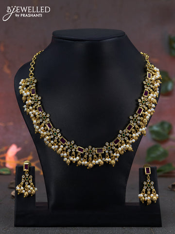 Antique Guttapusalu Necklace with kemp & cz stones and pearl & golden beads hangings