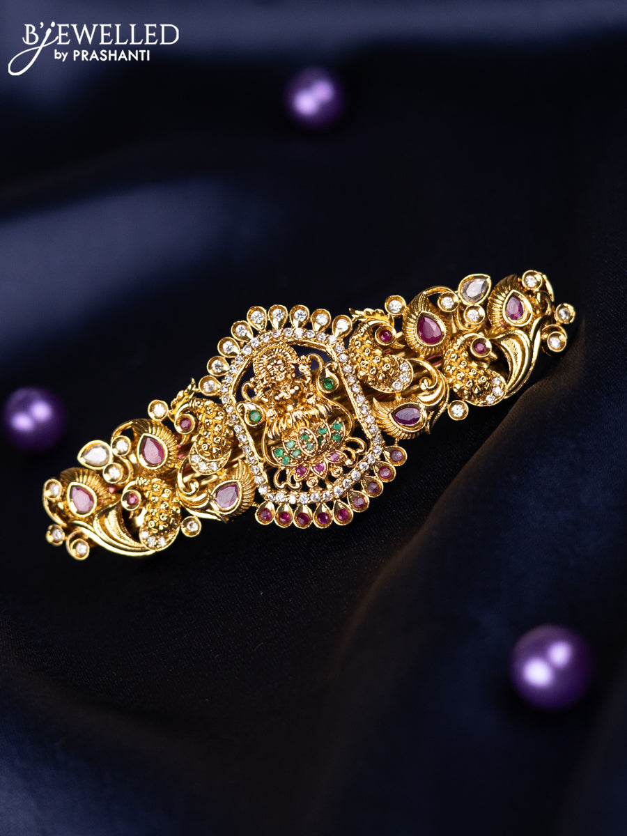 Antique hair clips medium size lakshmi design with kemp and cz stones