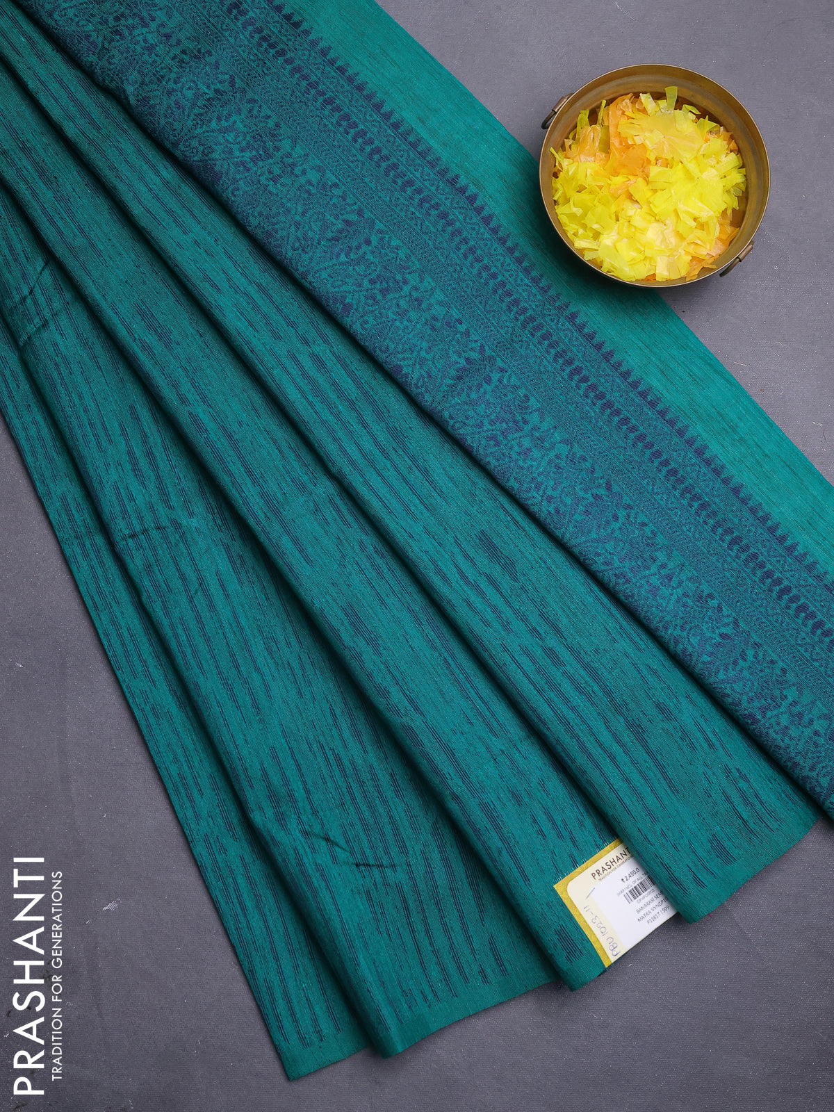Banarasi semi matka saree teal green with allover thread weaves in borderless style