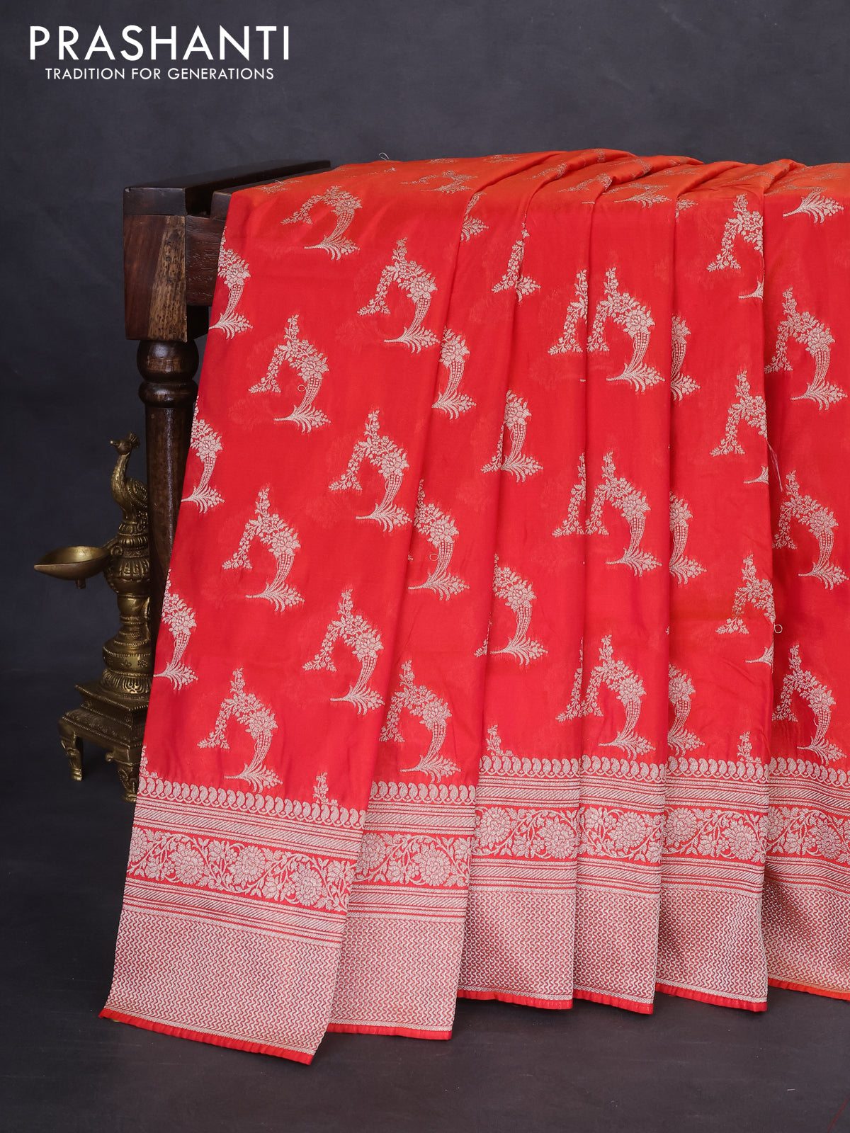 Banarasi semi katan silk saree red with zari woven buttas and zari woven border