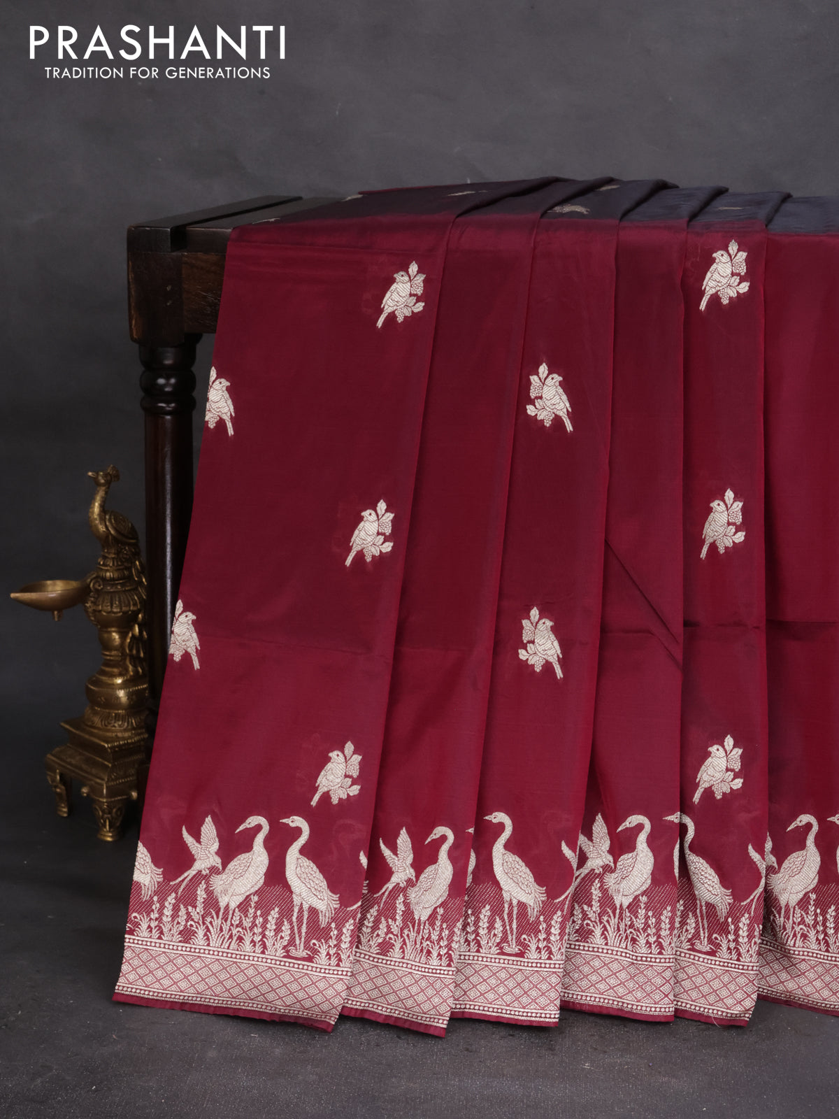 Banarasi semi katan silk saree maroon with zari woven buttas and rich zari woven border