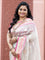 Banarasi tissue organza silk saree off white and pink with zari woven buttas and banarasi style border