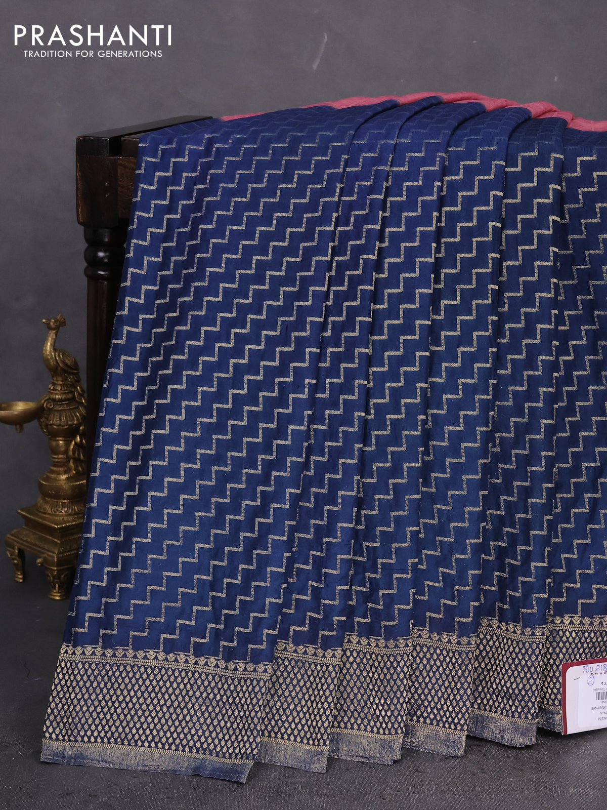 Banarasi semi crepe saree pastel pink and peacock blue with half & half style and zari woven border