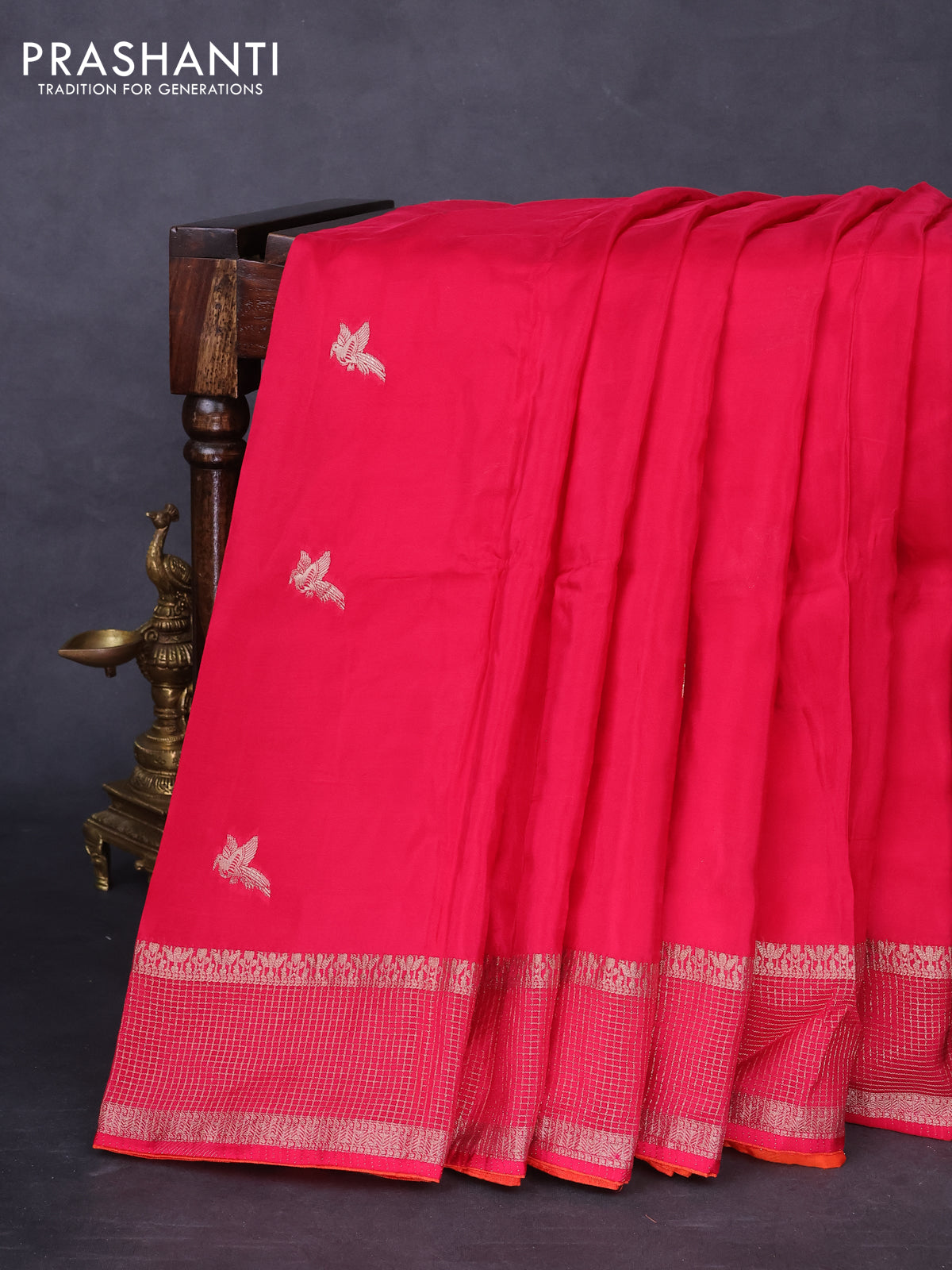 Banarasi silk saree pink and orange with zari woven brids buttas and zari woven border