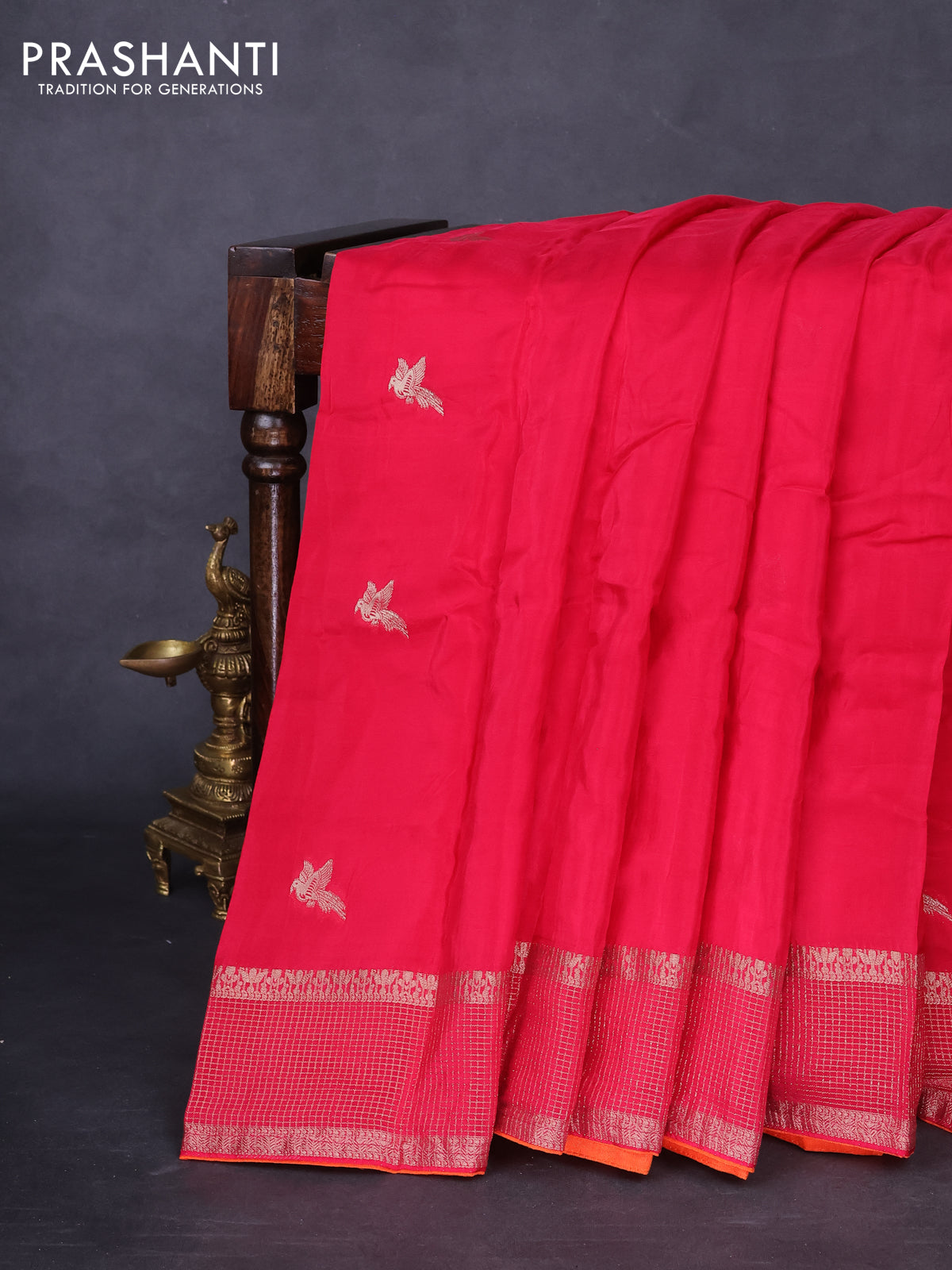 Banarasi silk saree pink and orange with zari woven brids buttas and zari woven border