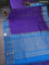 10 Yards silk cotton saree blue and cs blue with allover small zari checked pattern and zari woven border