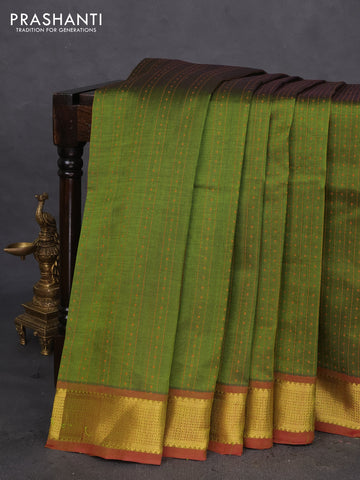 10 Yards silk cotton saree sap green and maroon with allover thread weaves and zari woven border