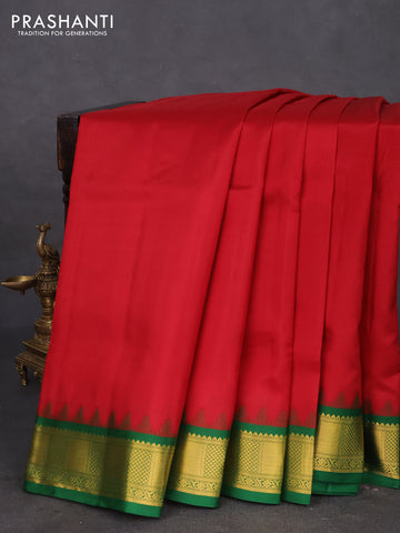 10 yards silk saree maroon and green with palin body and temple design zari woven border
