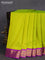 10 yards silk saree lime green and purple with plain body and zari woven korvai border