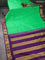 10 yards silk saree green and deep violet with plain body and temple design zari woven border