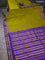 10 yards silk saree lime green and blue with plain body and temple design rettapet zari woven border