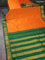 10 yards silk saree mango yellow and green with plain body and zari woven korvai border