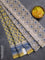 Chanderi bagru saree pale yellow and blue with allover floral butta prints and small zari woven border