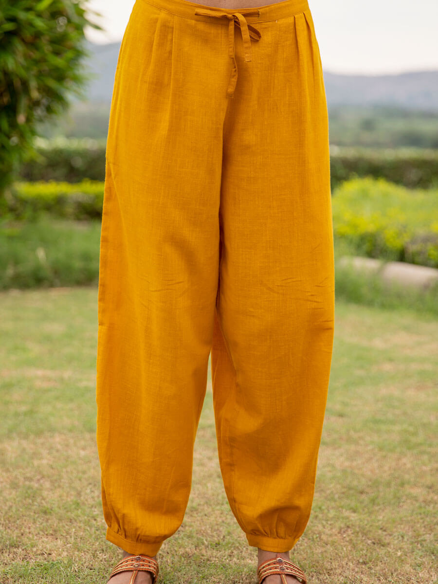 Solid Yellow Slub Lantern Pants
