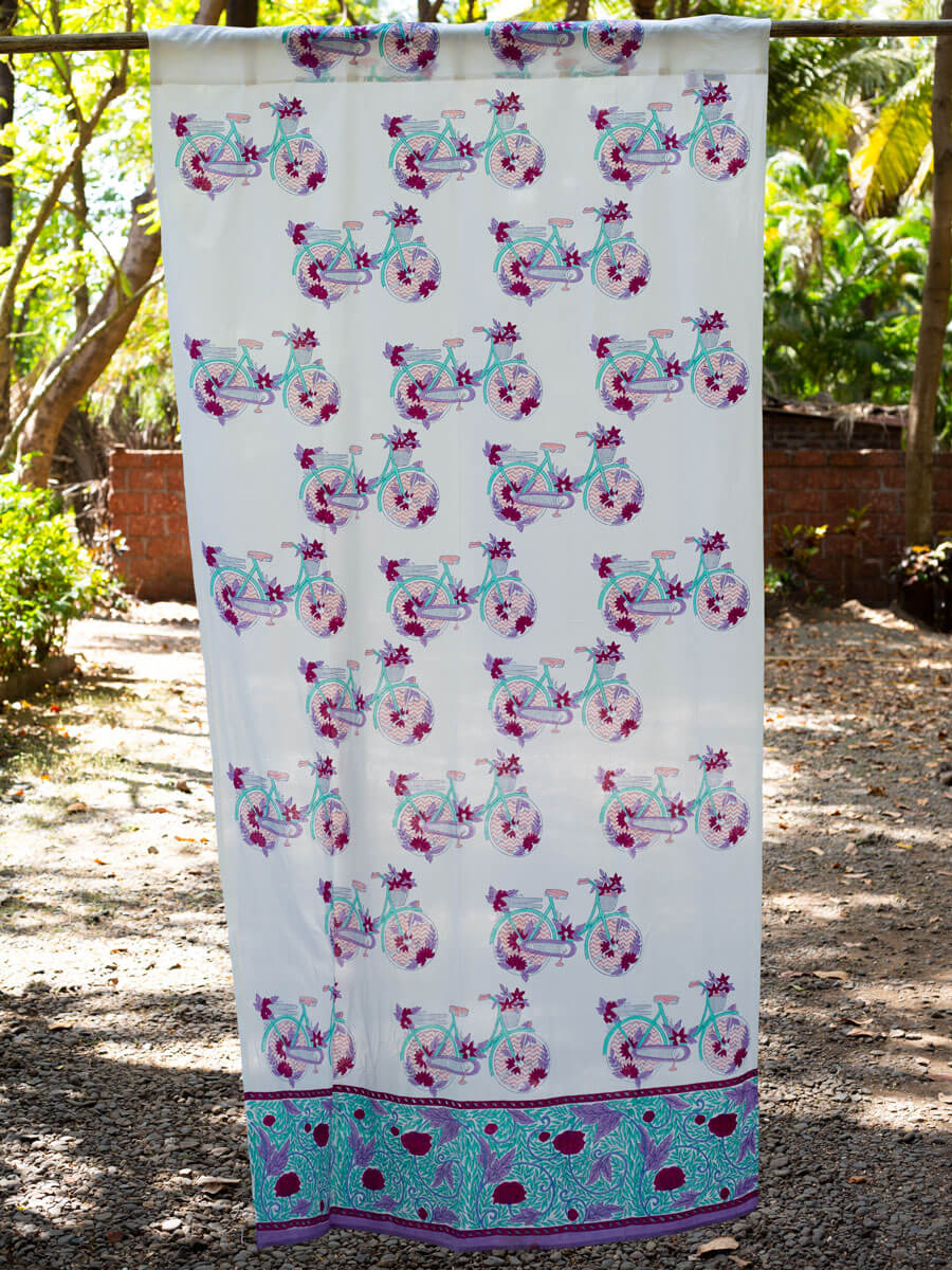 Heavenly Ride Block Printed Cotton Curtain