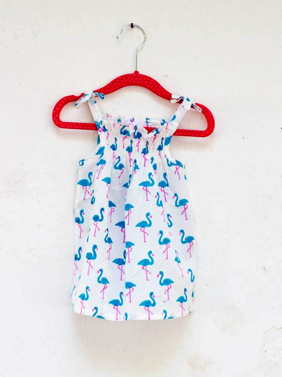 Turquoise Flamingo Organic Cotton Block Printed Top