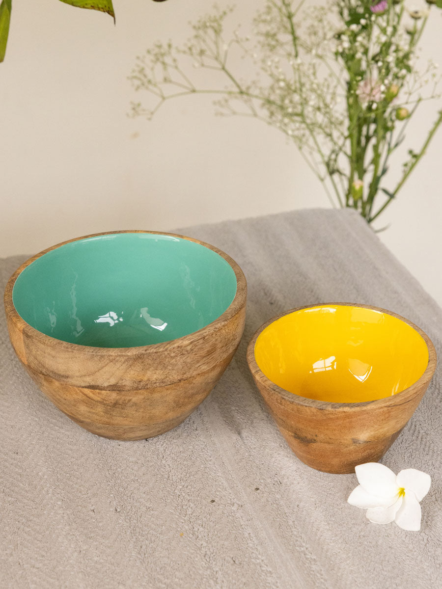 Set of 2 - Tropicana Wooden Snack and Fruit Bowl