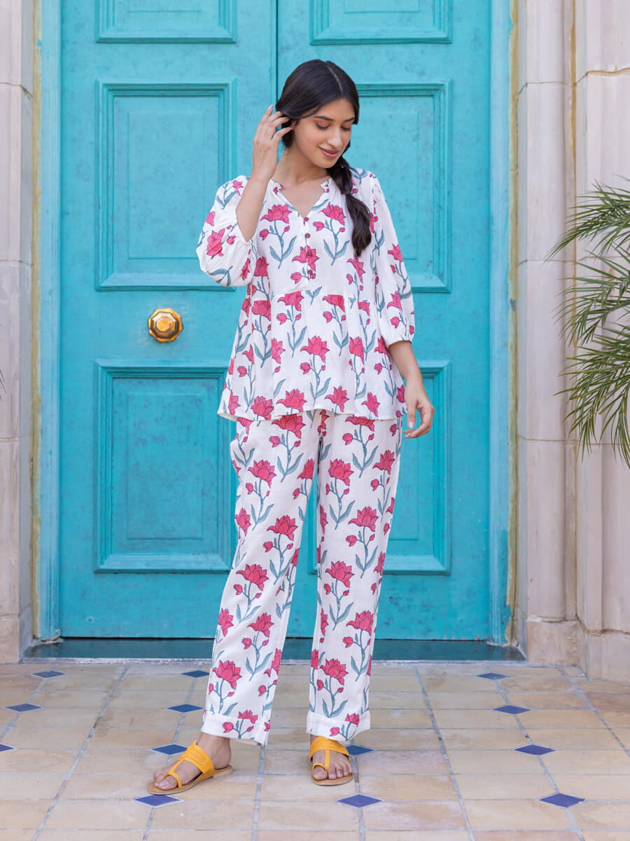 Set of 2 - Lotus Hand Block Printed Co-ord Set