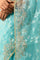 Light Blue Floral Printed Embroidered Zari Work Net Saree with Unstitched Blouse
