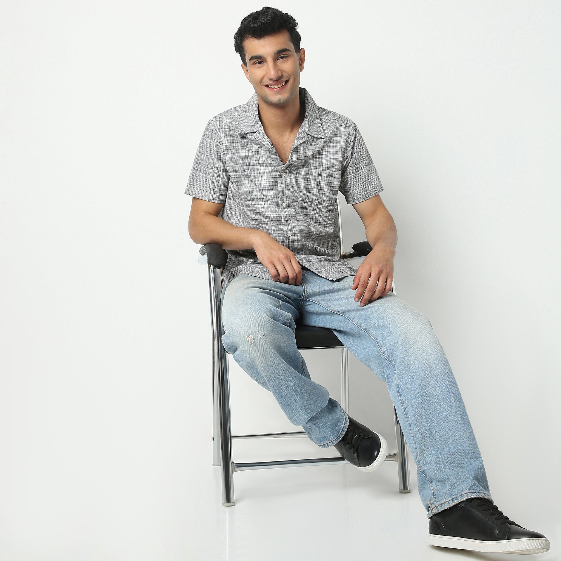 Checkered Camp Collar Shirt Half Sleeve Mood Shirt