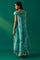 Aqua Blue Embroidered Sequined Flared Georgette Dress with Gillet Set