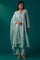 Aqua Mint Thread Embroidered Silk Chanderi Flared Kurta, Straight Pant and Dupatta Set