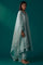 Aqua Mint Thread Embroidered Silk Chanderi Flared Kurta, Straight Pant and Dupatta Set