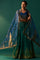 Blue Zari Embroidered Jacquard Blouse with Parrot Green Lehenga and Dupatta Set