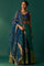 Blue Zari Embroidered Jacquard Blouse with Parrot Green Lehenga and Dupatta Set