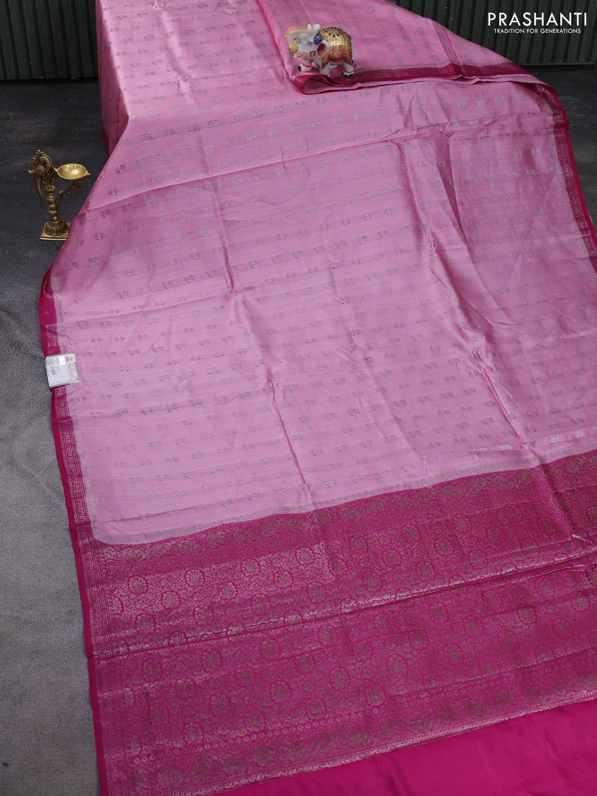 Chiniya silk saree light pink and pink with allover thread & zari woven buttas and woven border