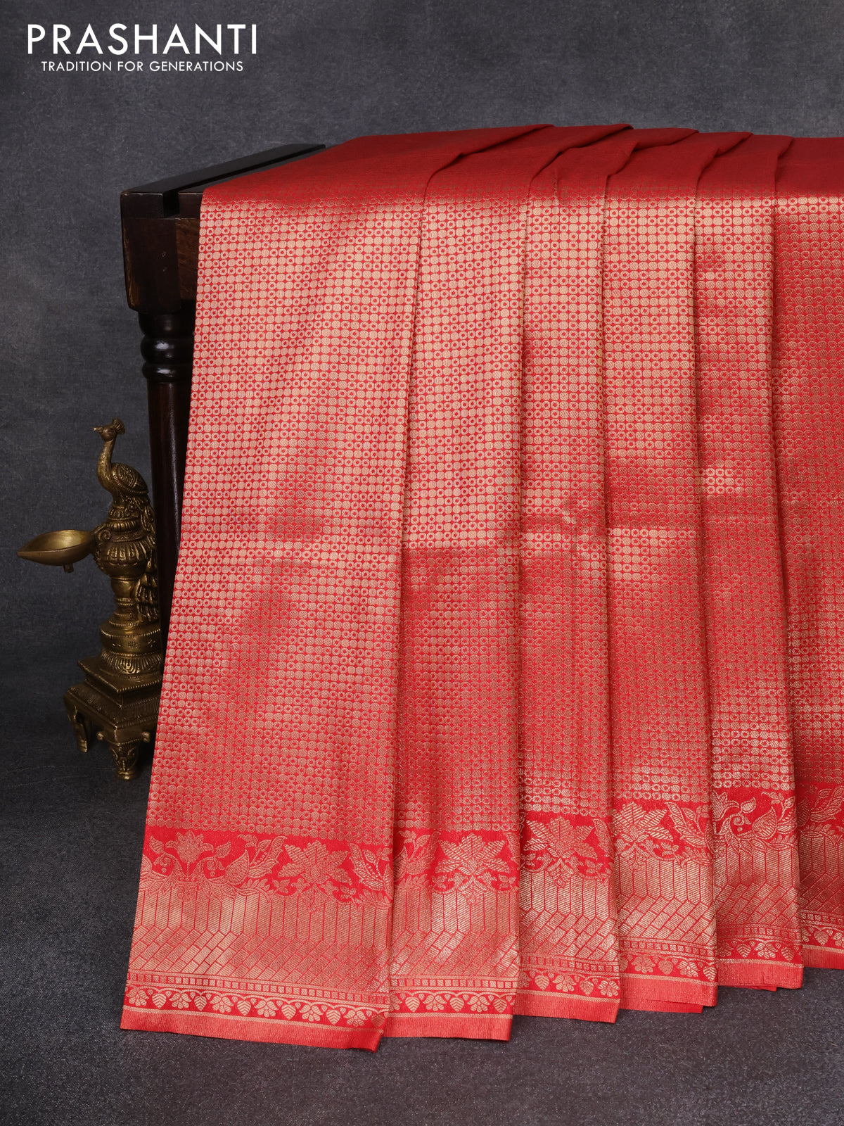 Banarasi silk saree red with allover zari woven brocade weaves and zari woven border