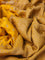 Banarasi crepe saree mustard yellow with allover thread & zari woven buttas and woven border