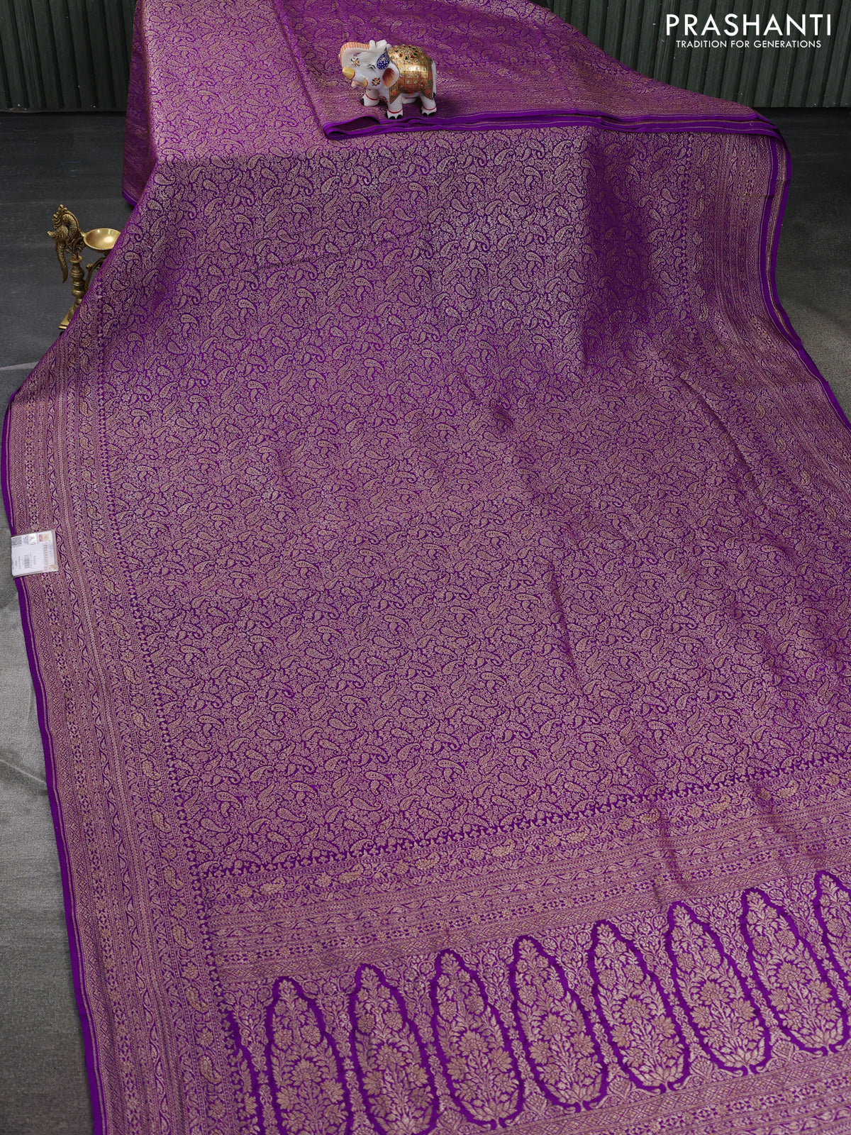 Banarasi crepe saree violet with allover thread & zari weaves and woven border