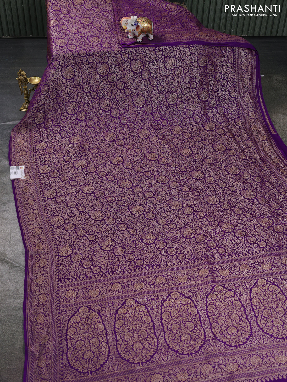 Banarasi crepe saree violet with allover thread & zari weaves and woven border