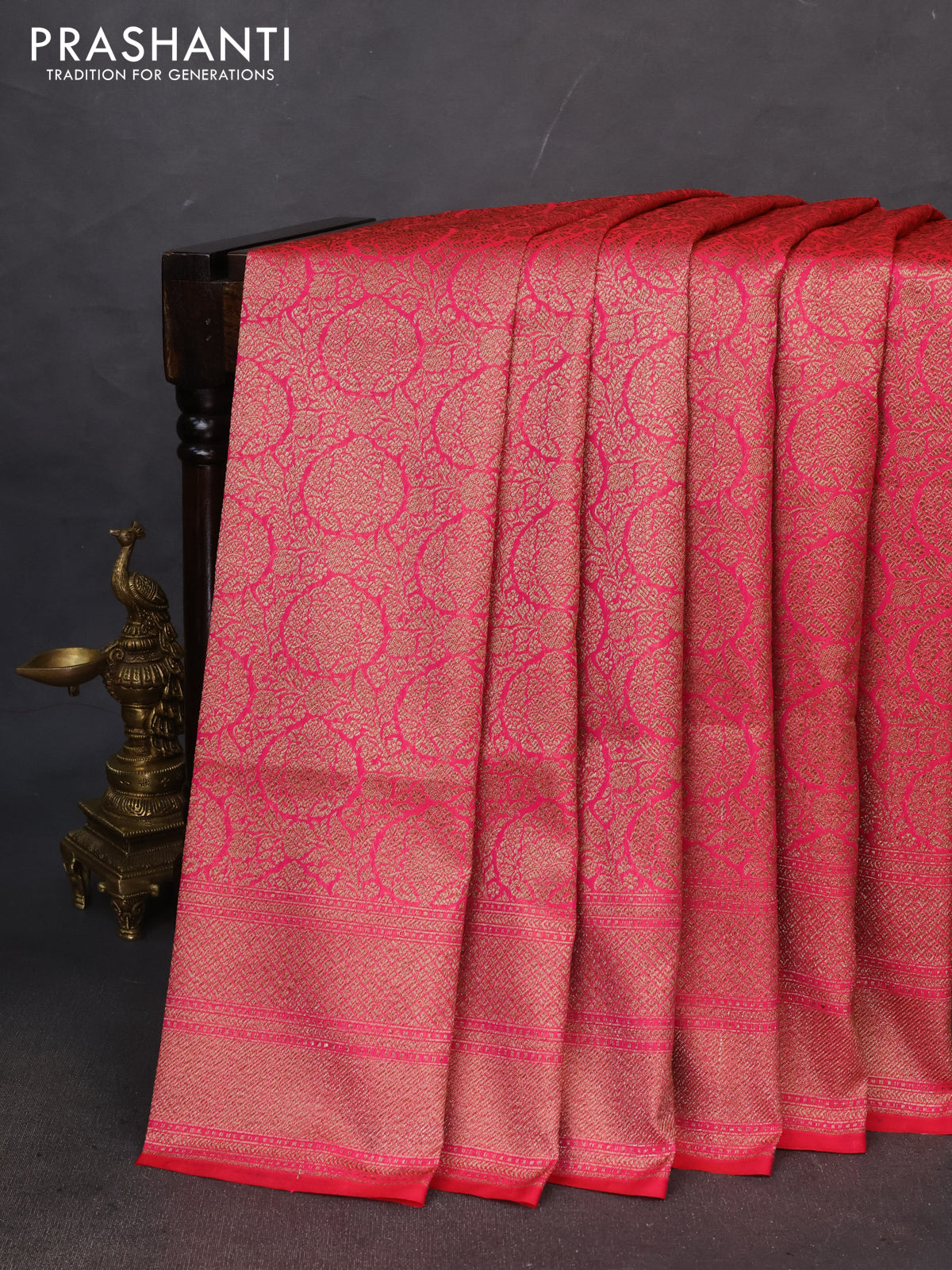 Banarasi semi katan saree pink with allover thread & zari woven brocade pattern and woven border