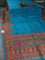 Banarasi silk saree teal blue with plain body and position prints