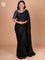Black Satin Crepe readymade saree with readymade ajrakh printed blouse