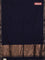 Bengal soft cotton saree navy blue and brown with plain body and zari woven border