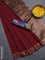 Bengal soft cotton saree maroon and blue with plain body and zari woven border