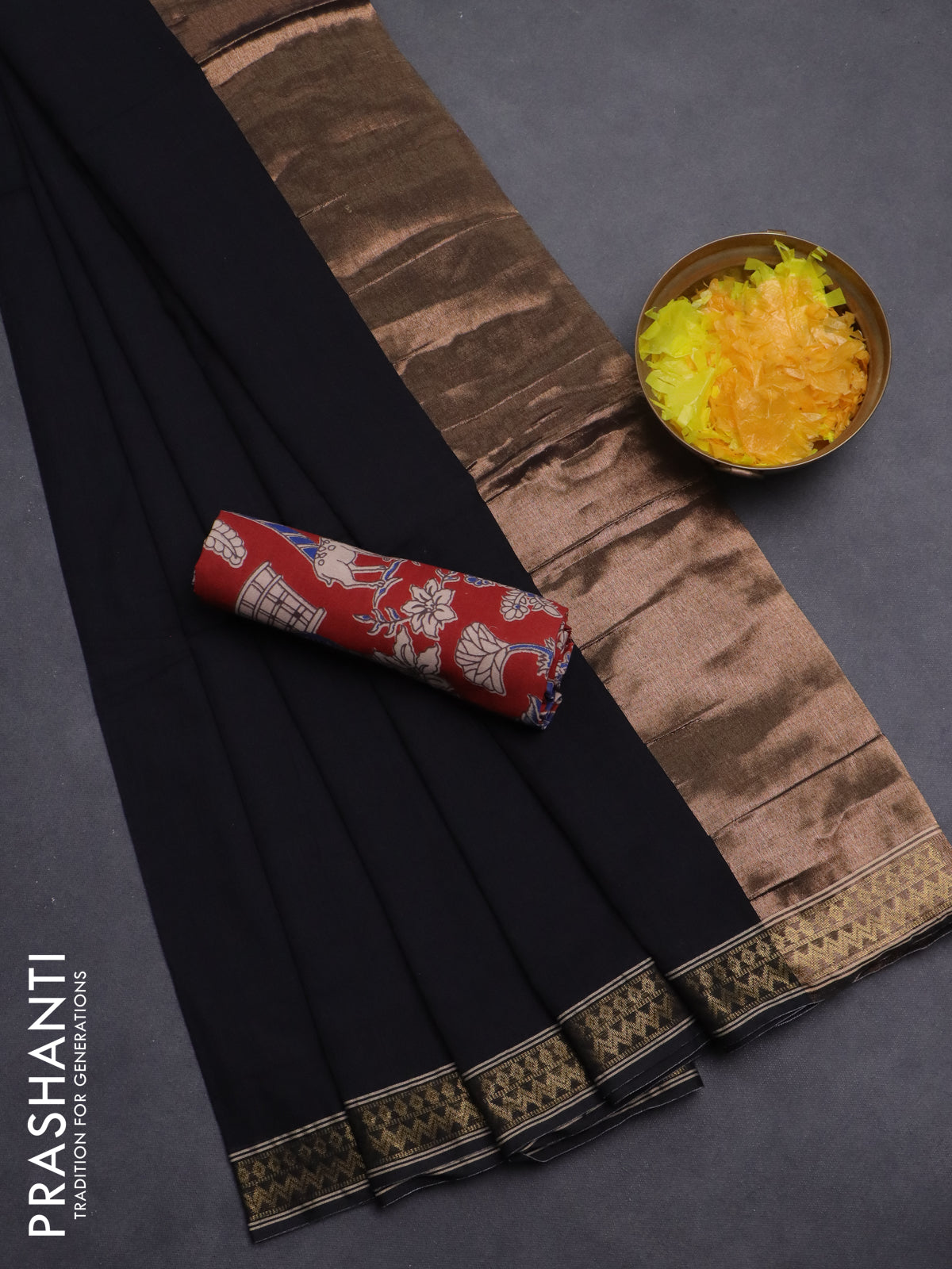 Bengal soft cotton saree black and maroon with plain body and zari woven border