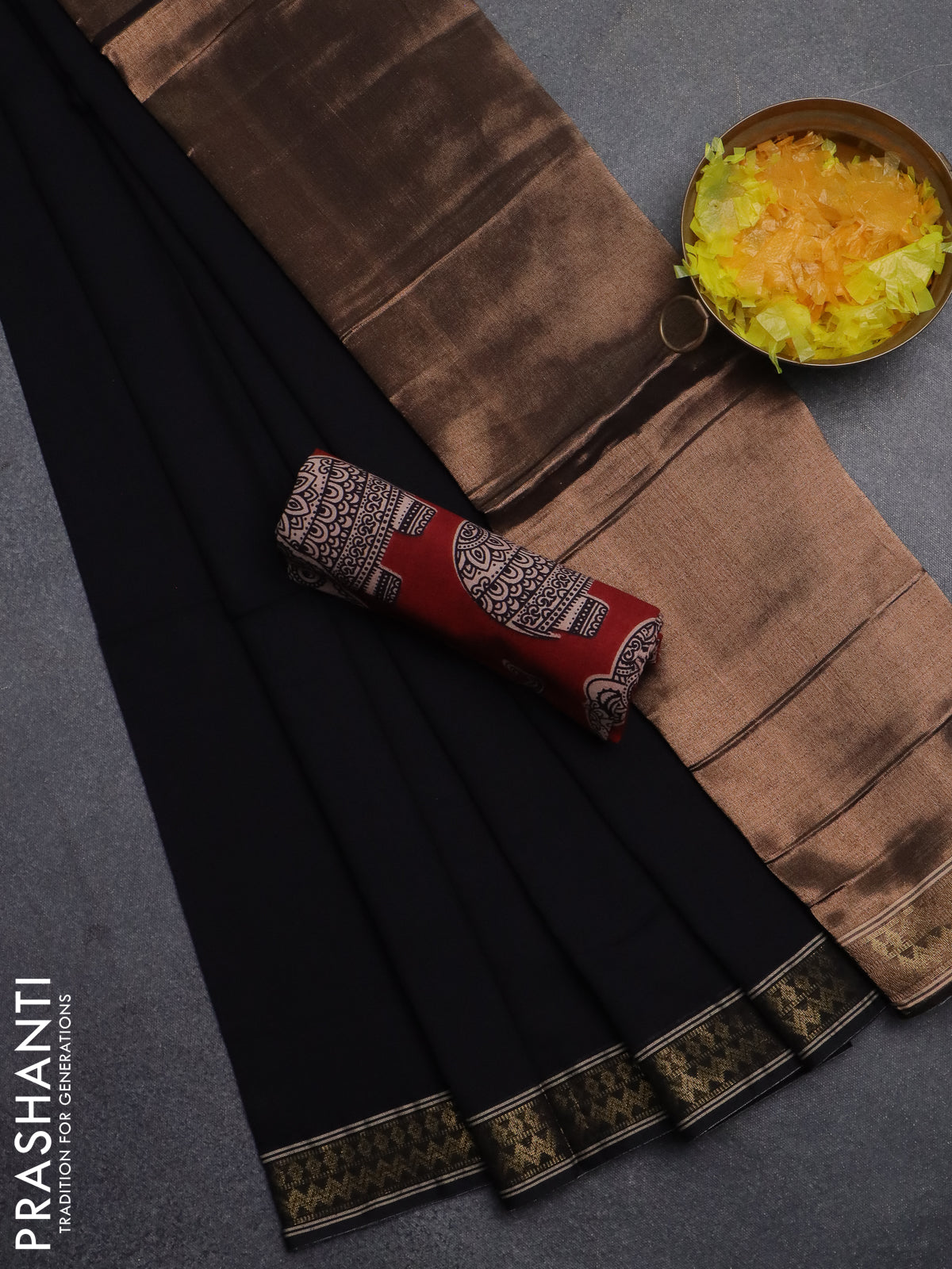 Bengal soft cotton saree black and maroon with plain body and zari woven border