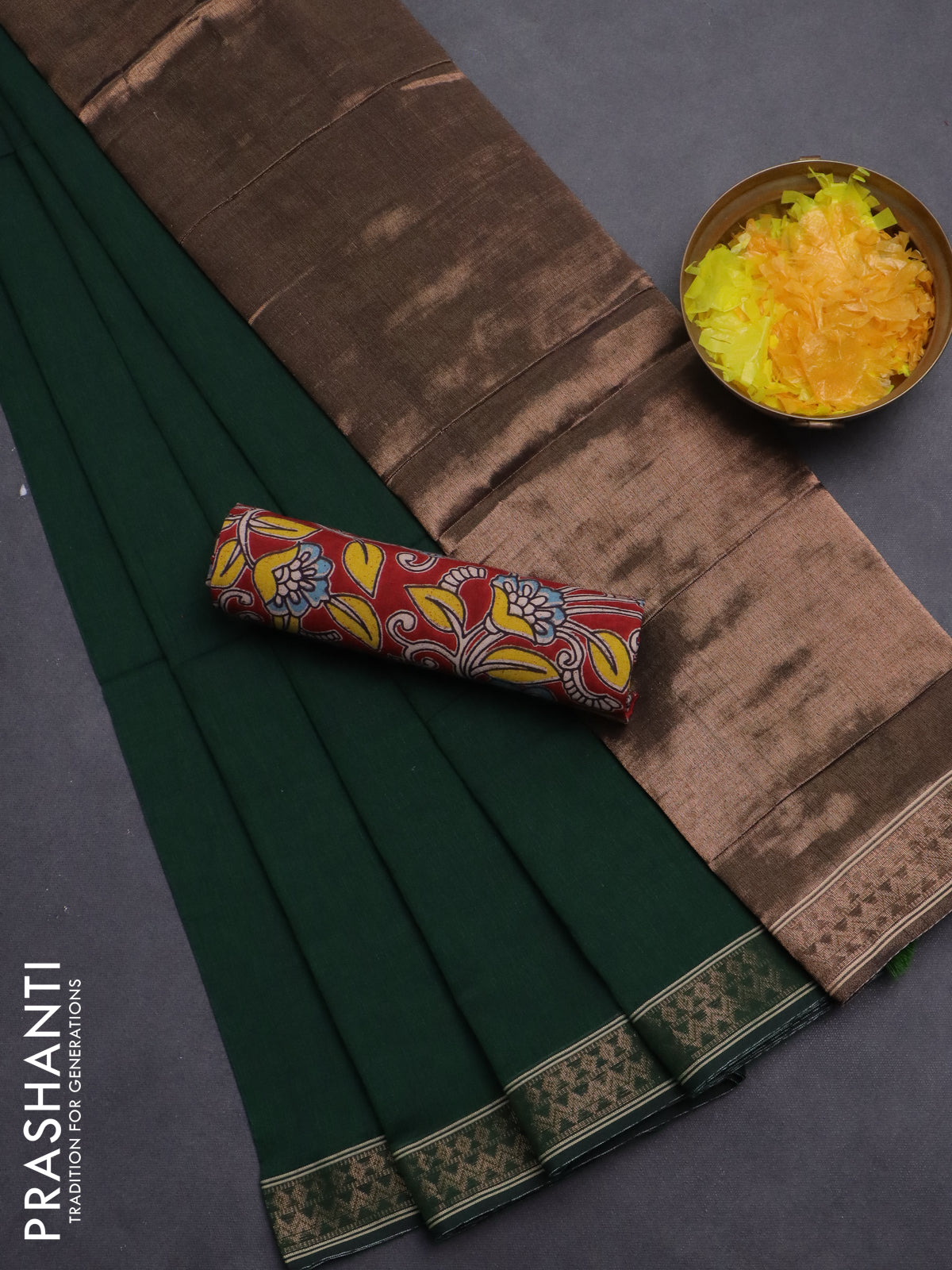 Bengal soft cotton saree green and maroon with plain body and zari woven border