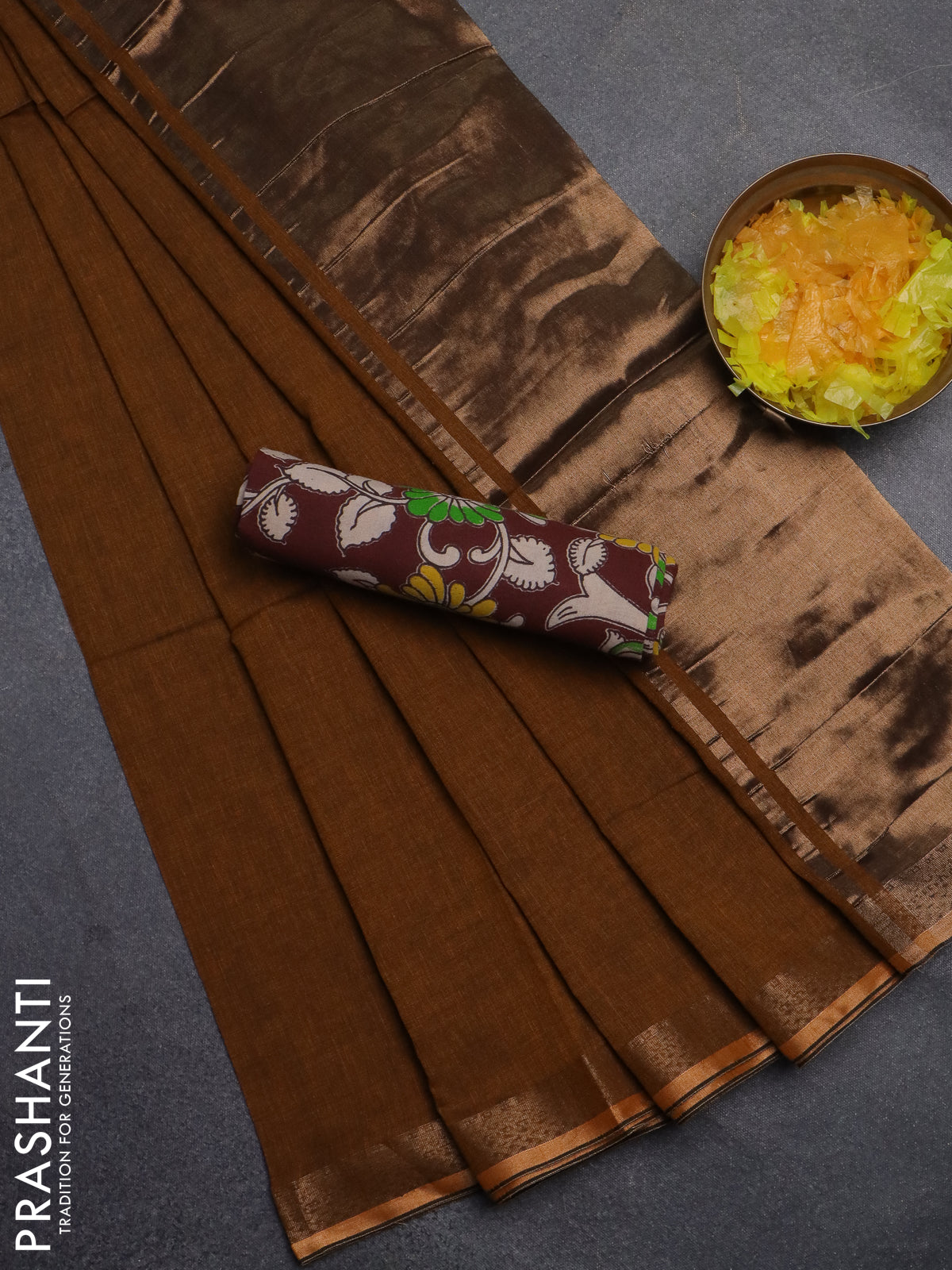 Bengal soft cotton saree dark mustard and deep maoon with plain body and zari woven border