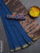 Bengal soft cotton saree peacock blue and blue with plain body and zari woven border