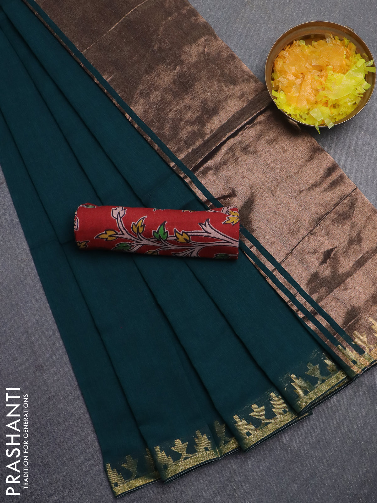 Bengal soft cotton saree peacock green and maroon with plain body and zari woven border