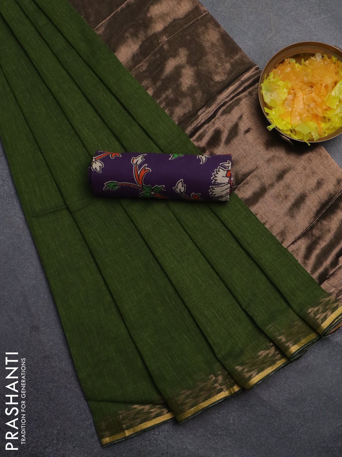 Bengal soft cotton saree sap green and violet with plain body and zari woven border