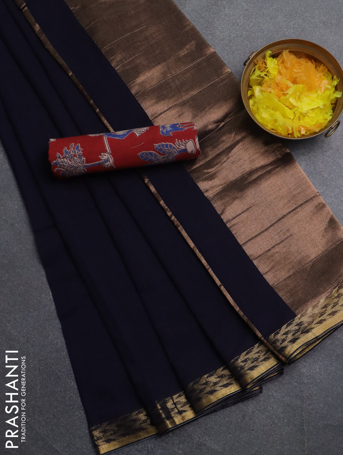 Bengal soft cotton saree deep navy blue and maroon with plain body and zari woven border