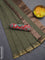Bengal soft cotton saree pastel green and red with plain body and zari woven border
