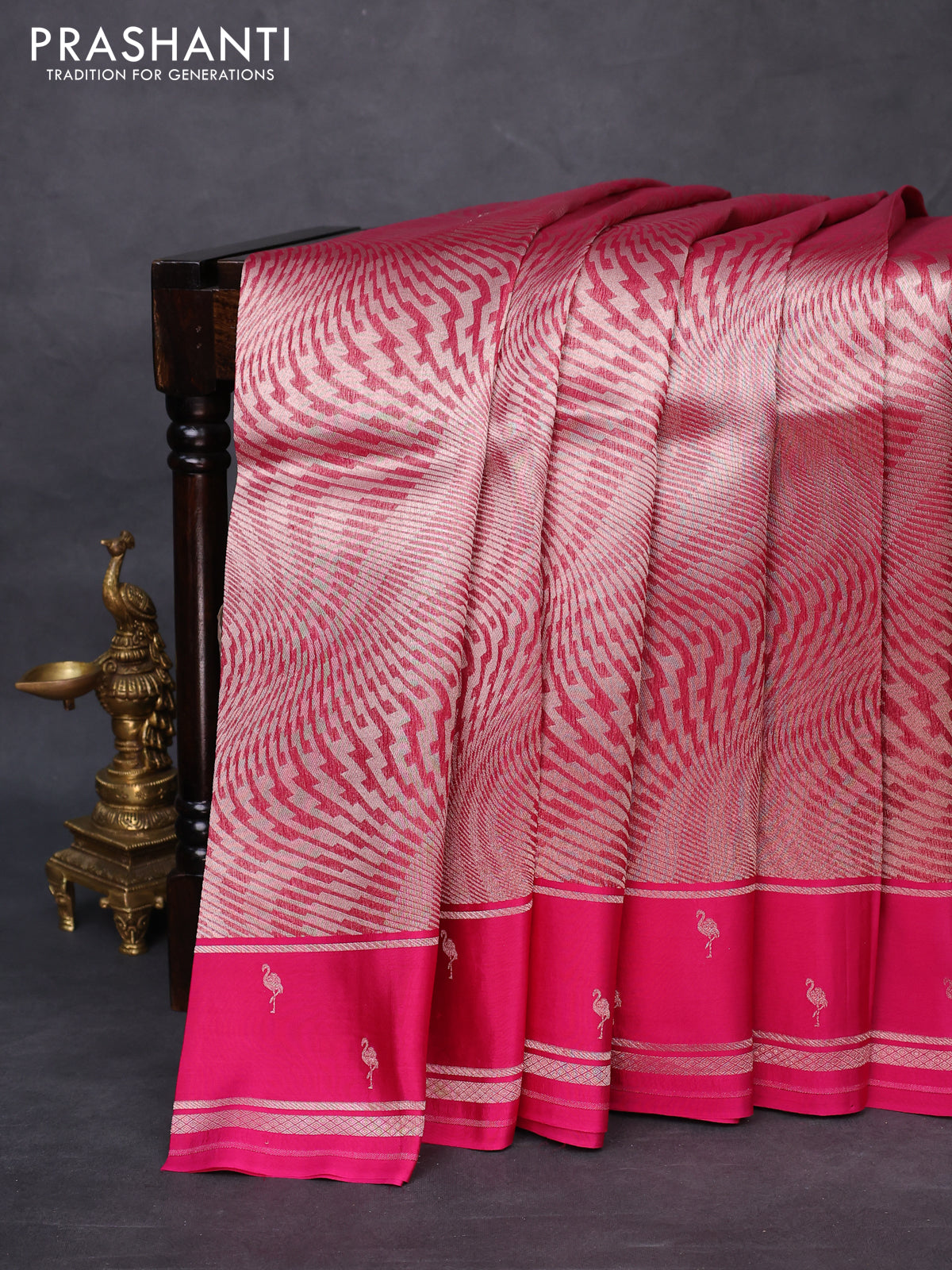 Banarasi katan silk saree pink with allover zari woven brocade weaves and zari woven butta border